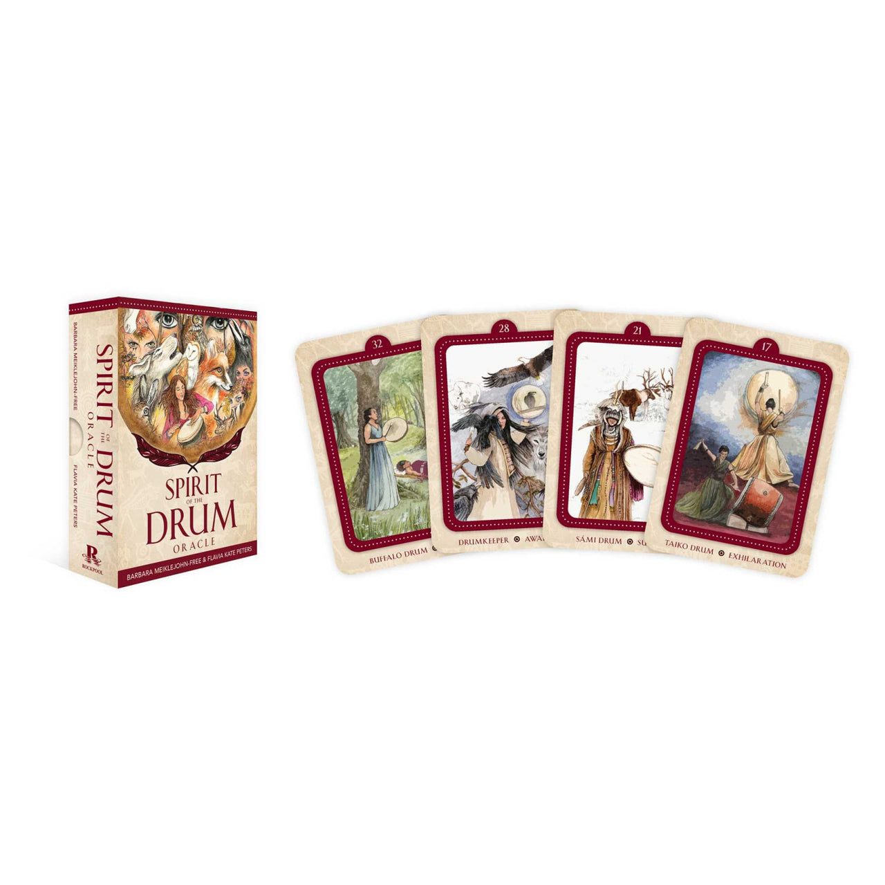 Spirit Drum Oracle cards displayed in the Spirit of the Drum Oracle by Barbara Meiklejohn-Free