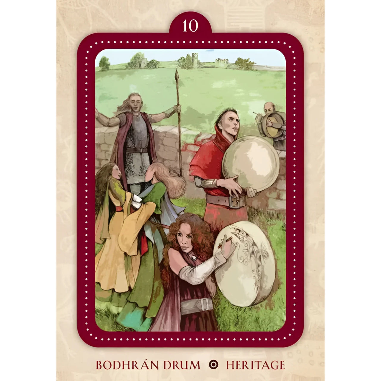 Bodhrán drum heritage card from Spirit of the Drum Oracle by Barbara Meiklejohn-Free