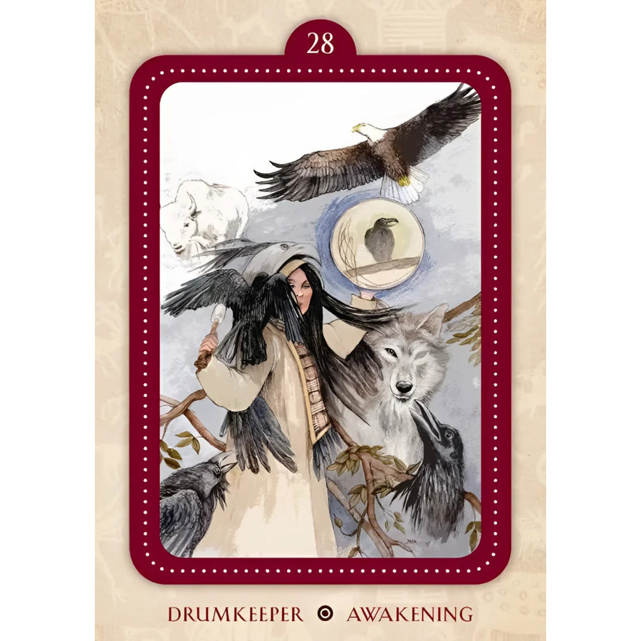 Native American-themed oracle card from Spirit of the Drum Oracle by Barbara Meiklejohn-Free
