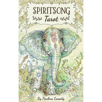 Close-up of Spiritsong Tarot Deck book cover with elephant illustration by Paulina Fae #Q373