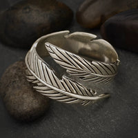 Sterling Silver Adjustable Feather Ring LV9570 with polished finish
