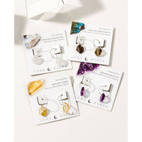 Sterling Silver Geometry Mini Hoop Earrings- Labradorite
