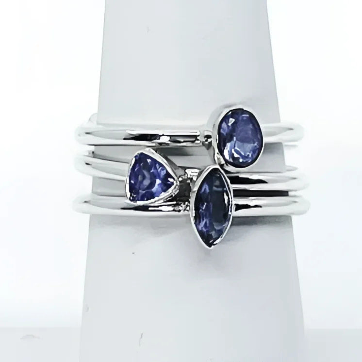 1 Tanzanite Faceted Sterling Silver Ring Dainty Stackable 
