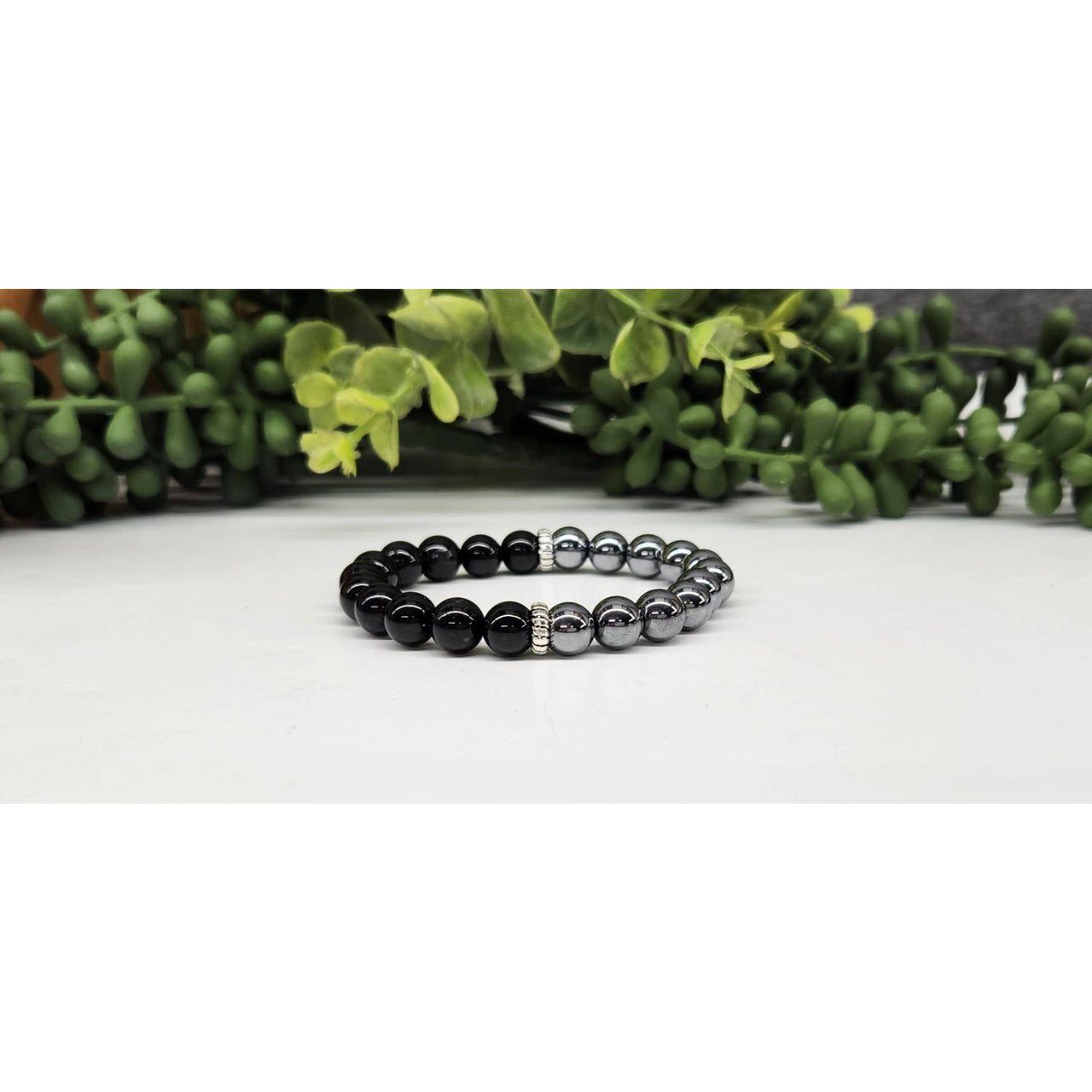 Terahertz and Black Tourmaline 7’’ Bracelet 8mm Beads
