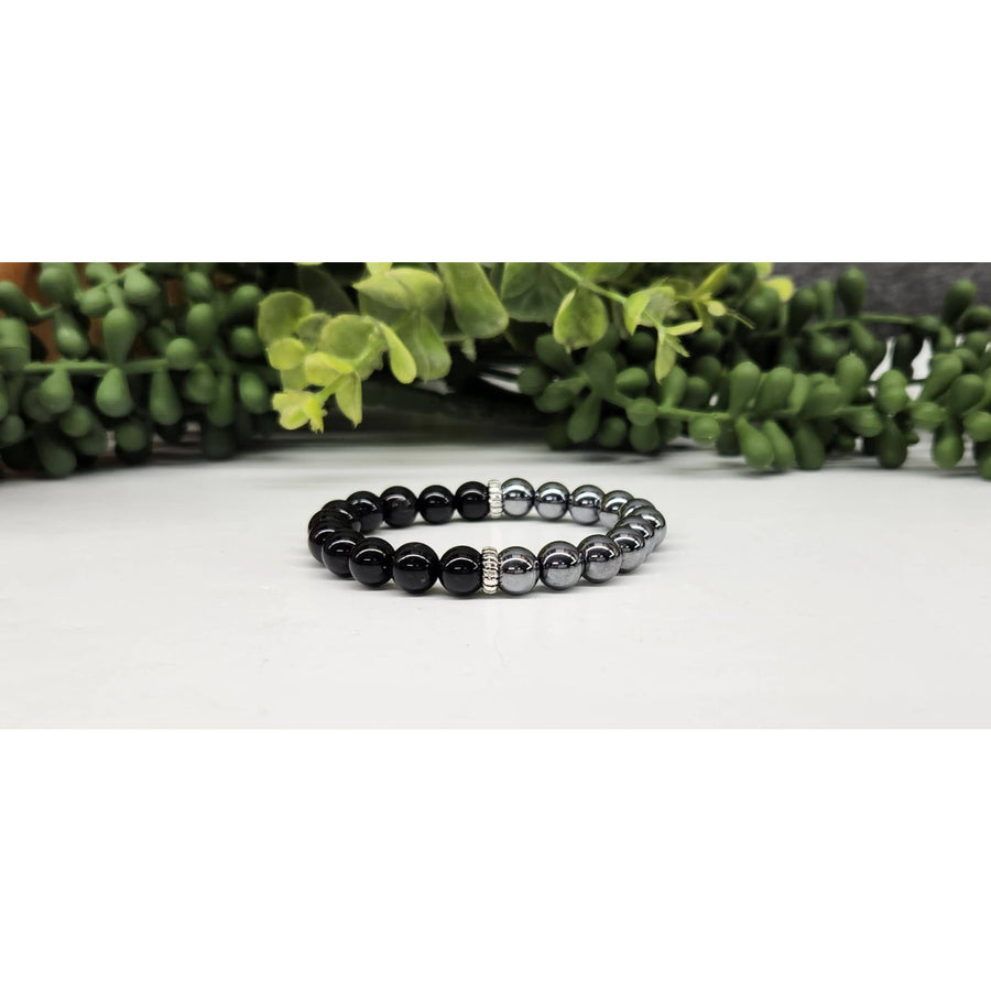 Terahertz and Black Tourmaline 7’’ Bracelet 8mm Beads