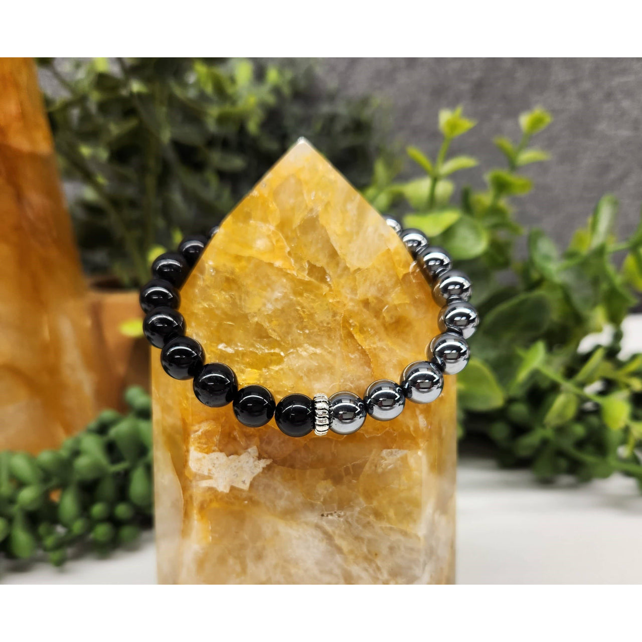 Terahertz and Black Tourmaline 7’’ Bracelet 8mm Beads