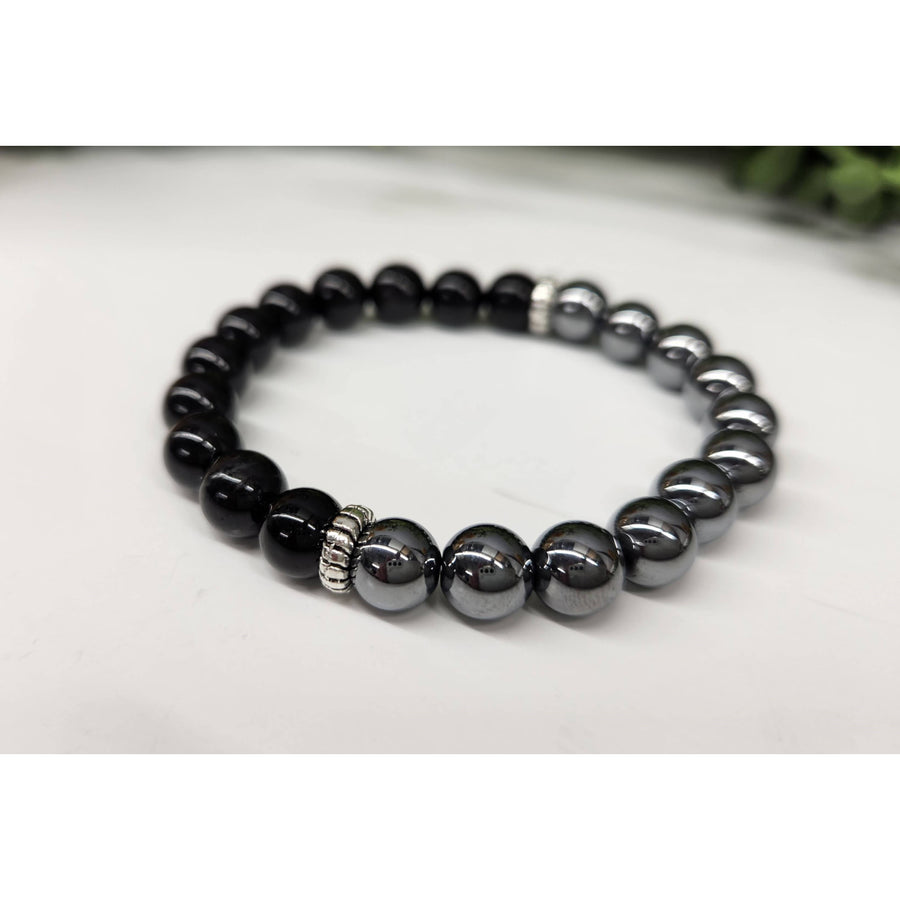 Terahertz and Black Tourmaline 7’’ Bracelet 8mm Beads