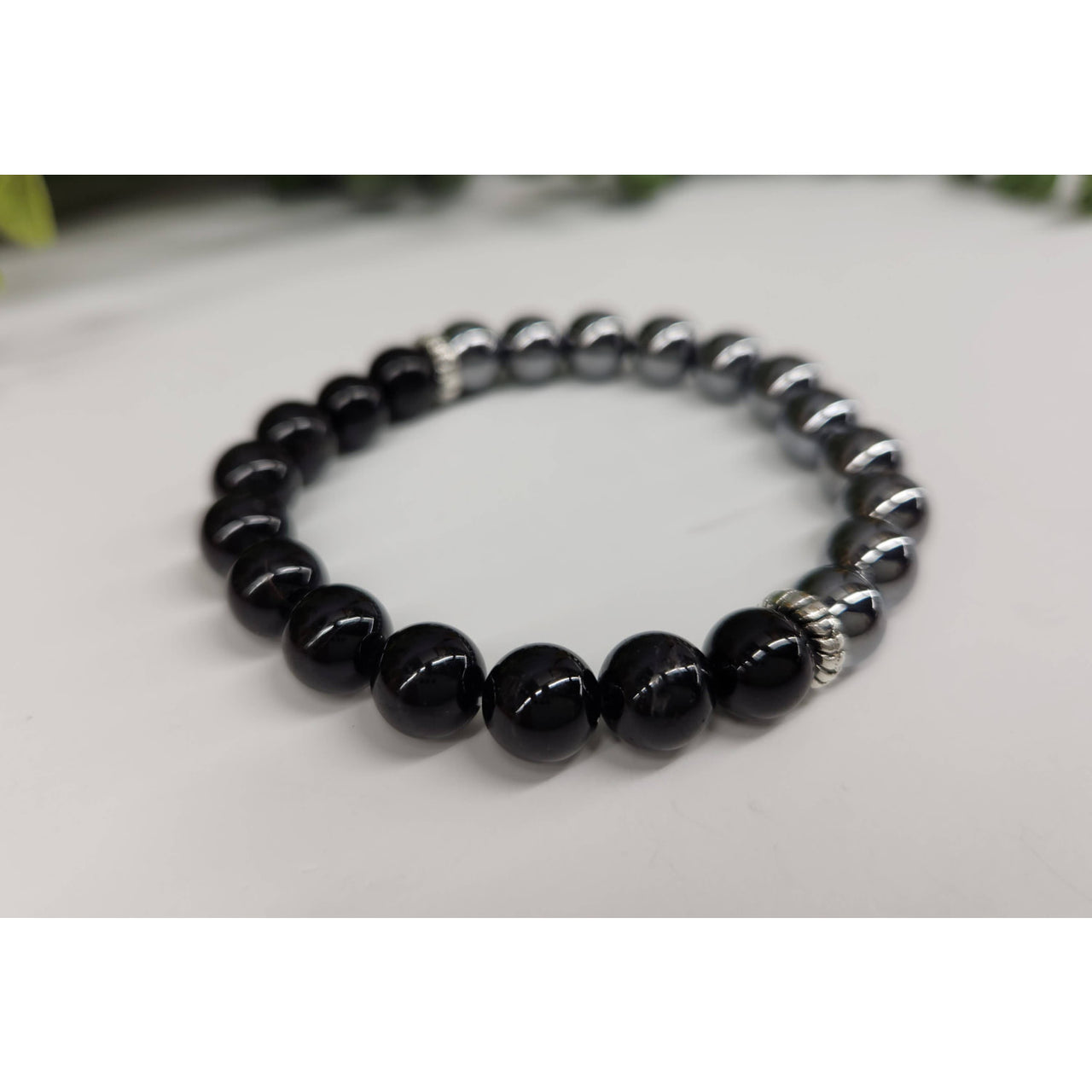 Terahertz and Black Tourmaline 7’’ Bracelet 8mm Beads