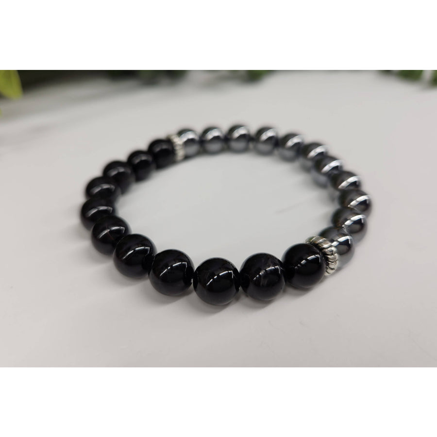 Terahertz and Black Tourmaline 7’’ Bracelet 8mm Beads