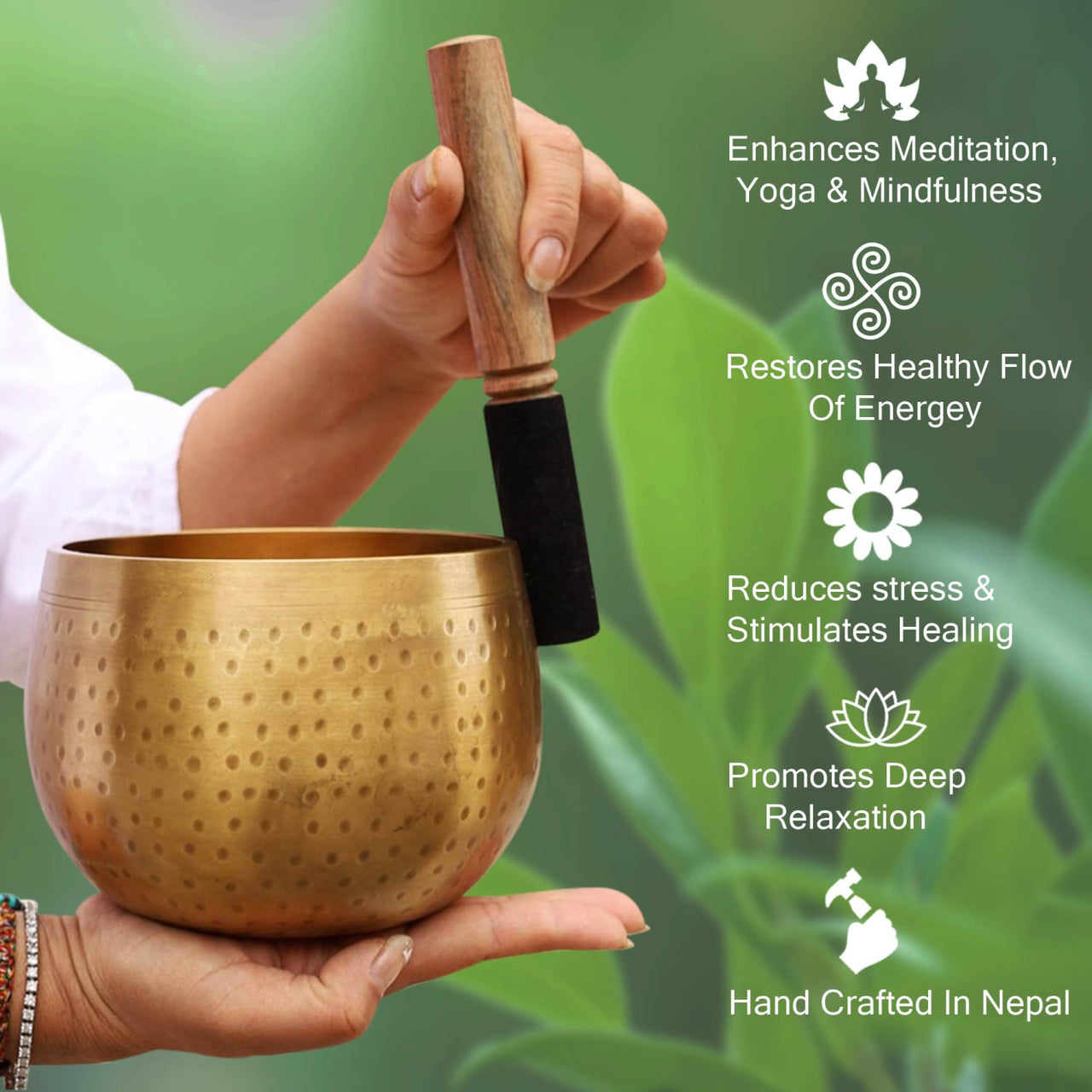 Golden singing bowl with mallet from Tibetan Brass Gong Meditation Set LV7338