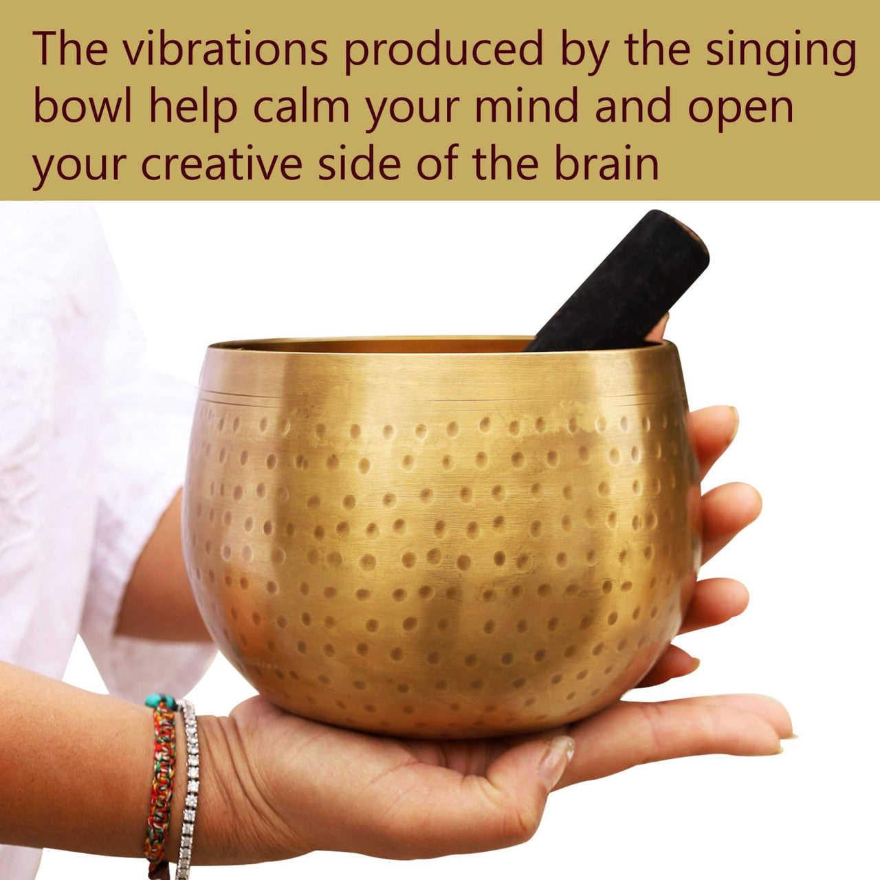 Golden Tibetan Brass Gong Meditation Singing Bowl in the Complete Set LV7338