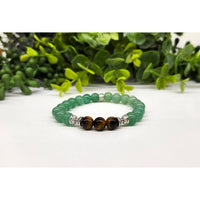 Green and brown beaded bracelet featuring Tiger’s Eye and Green Aventurine stones