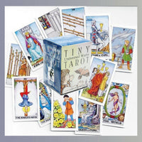 Close up of Tiny Universal Waite® Tarot box showing a man on a horse