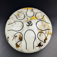 Handcrafted White Marble Tongue Drum with Gold and Black Design, 5’ Includes Case and Mallets