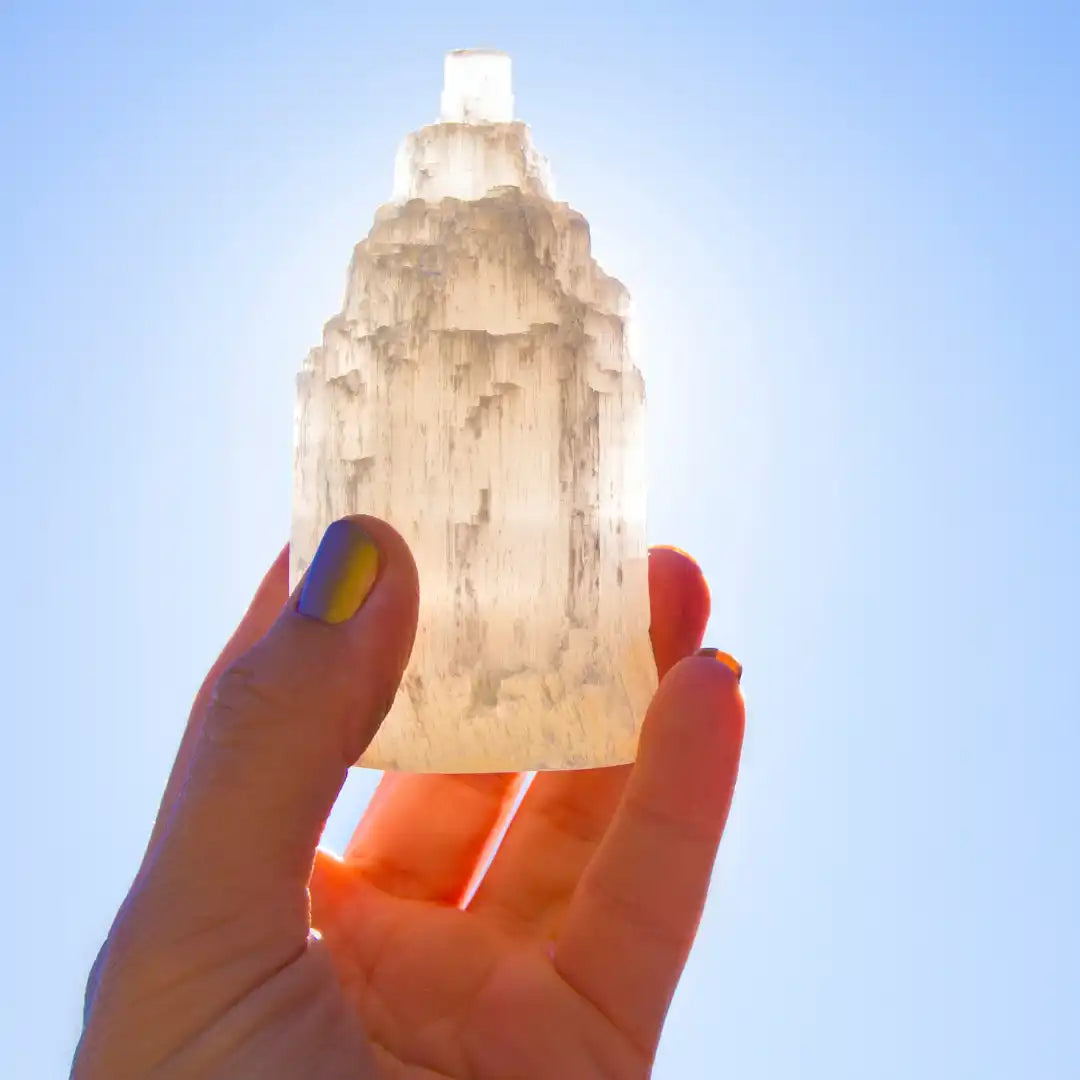 Translucent selenite crystal tower.