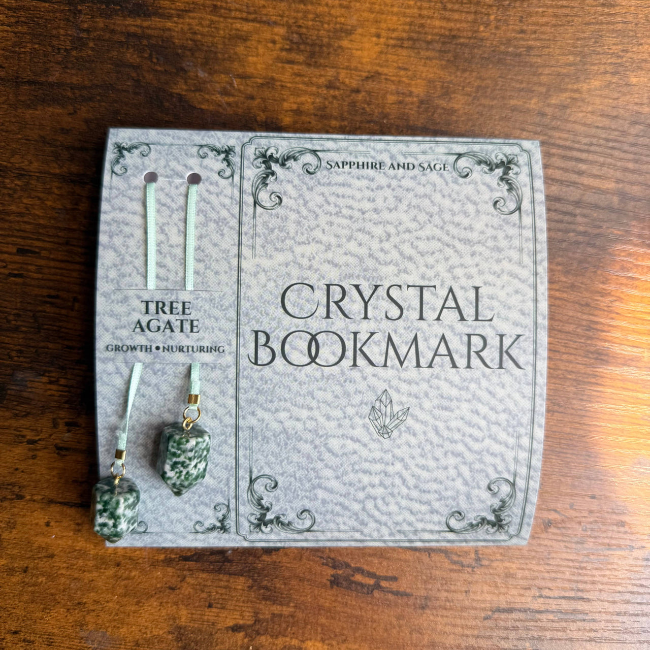 Tree Agate Crystal Bookmark #LV9590 with Green White Pendant