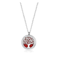 Tree of Life Aromatherapy Necklace with Gift Box: Red Pendant with White Crystals #P005605