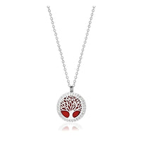 Tree of Life Aromatherapy Necklace in gift box, silver pendant with red enamel stone