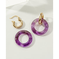 Understated Gemstone Charm Round Hoop Set- Amethyst #LV9130