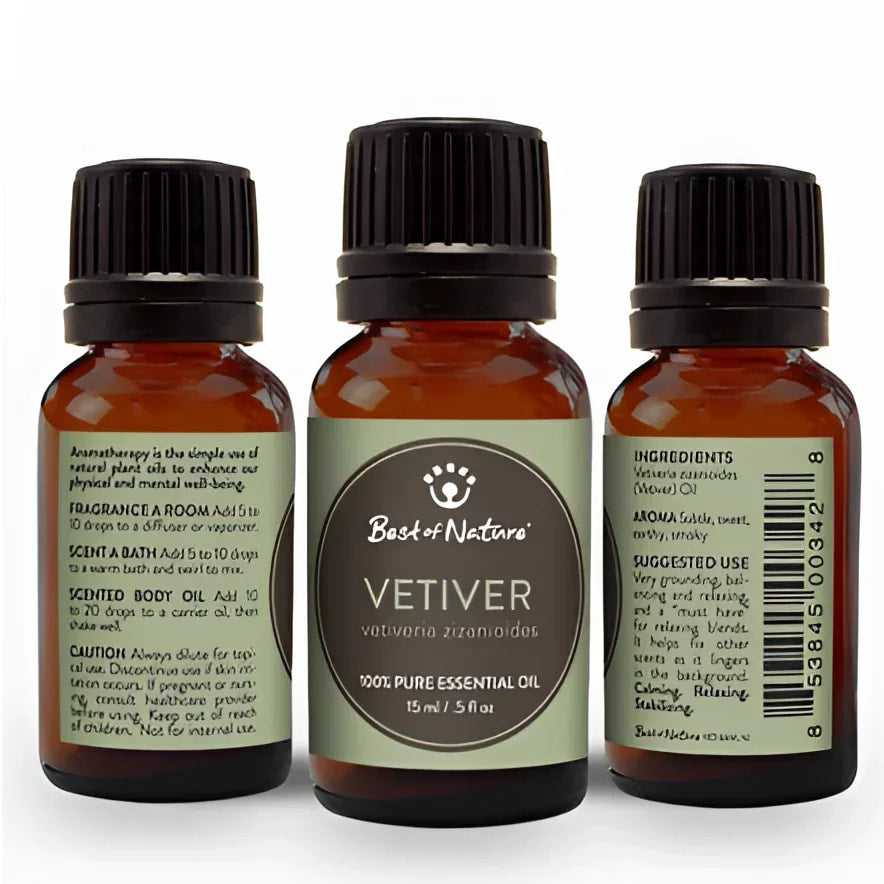 Vetiver Essential Oil Single Note by Best of Nature #BN55 featured in a sophisticated display