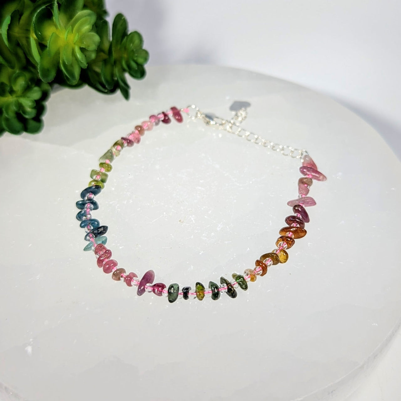 Watermelon Tourmaline 8-inch Chip Bracelet with Clasp #BC0283