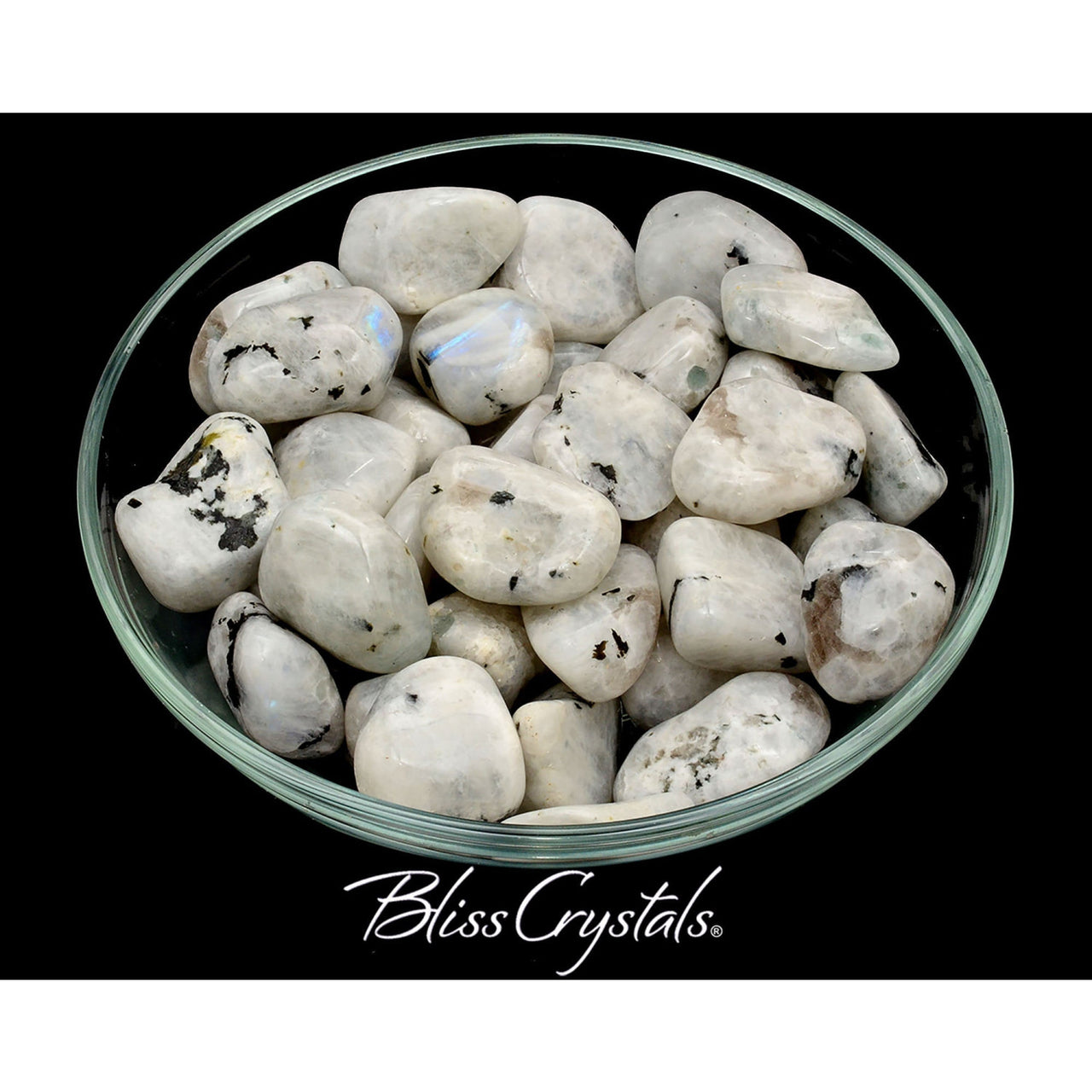 1 White MOONSTONE Tumbled Stone w Black Tourmaline aka 
