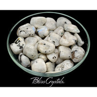 1 White MOONSTONE Tumbled Stone w Black Tourmaline aka 