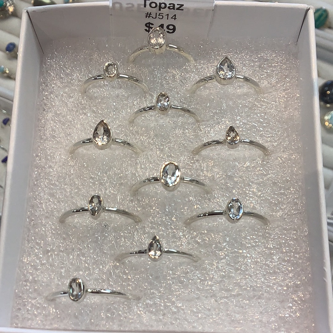 White Topaz Faceted Dainty Sterling Ring #J514 - $49