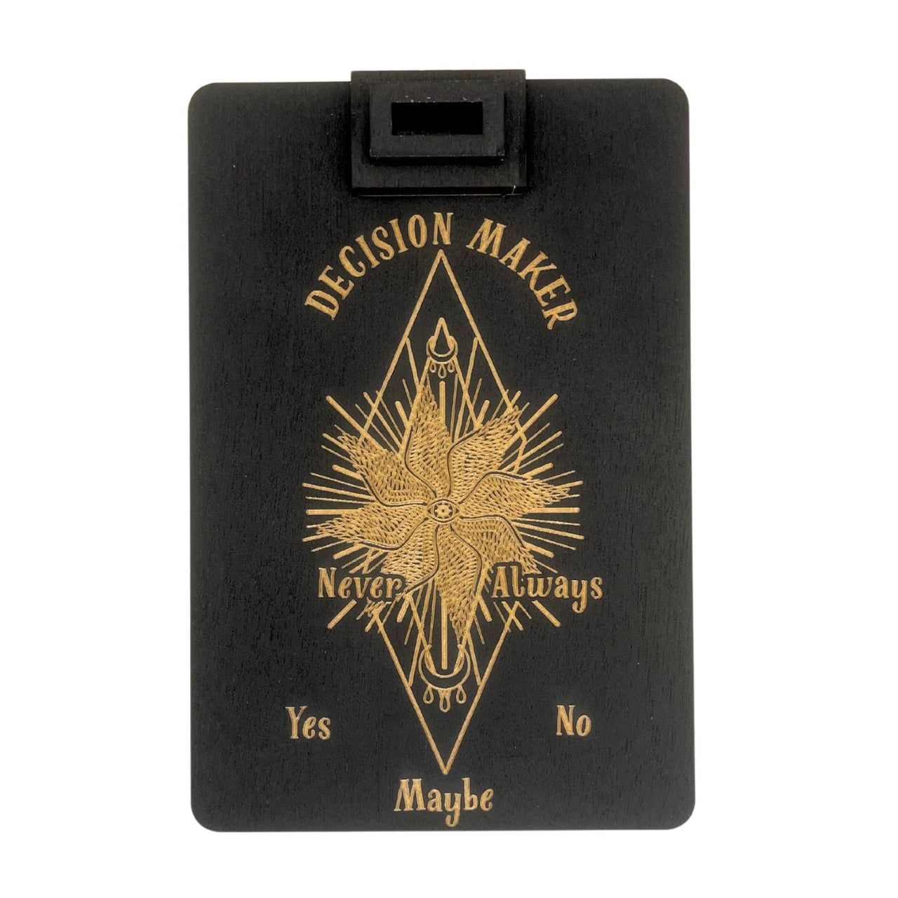 Black decision-making board from Wooden Decision Maker with Death Moth Seraphim and Mushroom