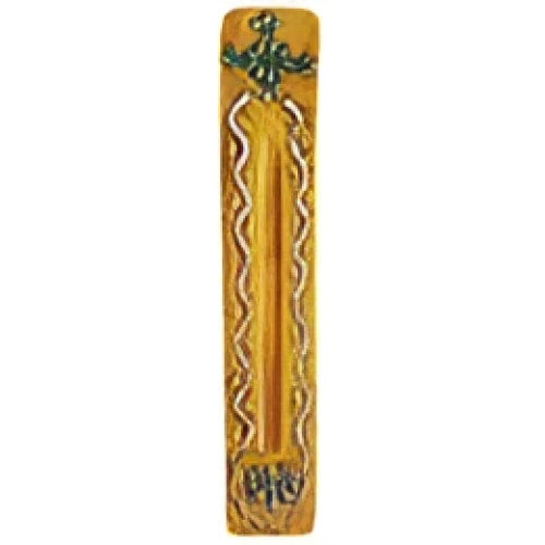 Golden metallic incense stick with floral engravings in wooden holder Q330