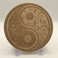 Yin Yang Etched Alder Wood Grid #SK2224 on a wooden plate with an intricate design