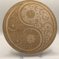 Yin Yang Etched Alder Wood Grid Plate #SK2224 with intricate wooden design