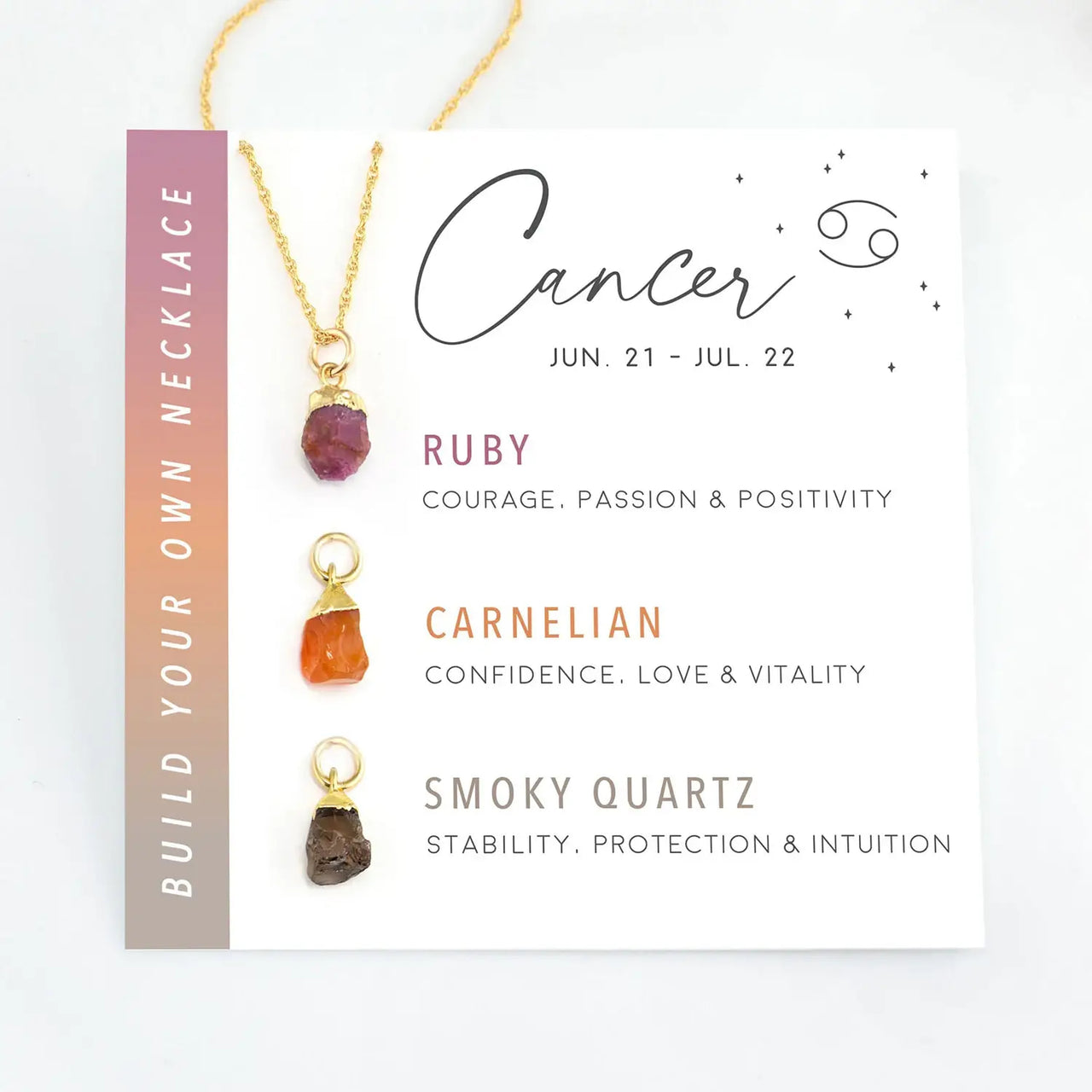 Cancer zodiac necklace with customizable gemstone options for the Build Your Own Necklace Set
