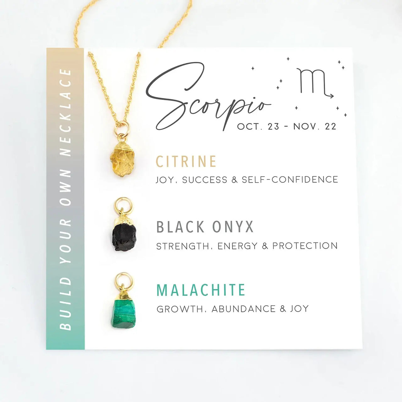 Zodiac-themed necklace display showcasing the Zodiac Birthstone Build Your Own Necklace Set