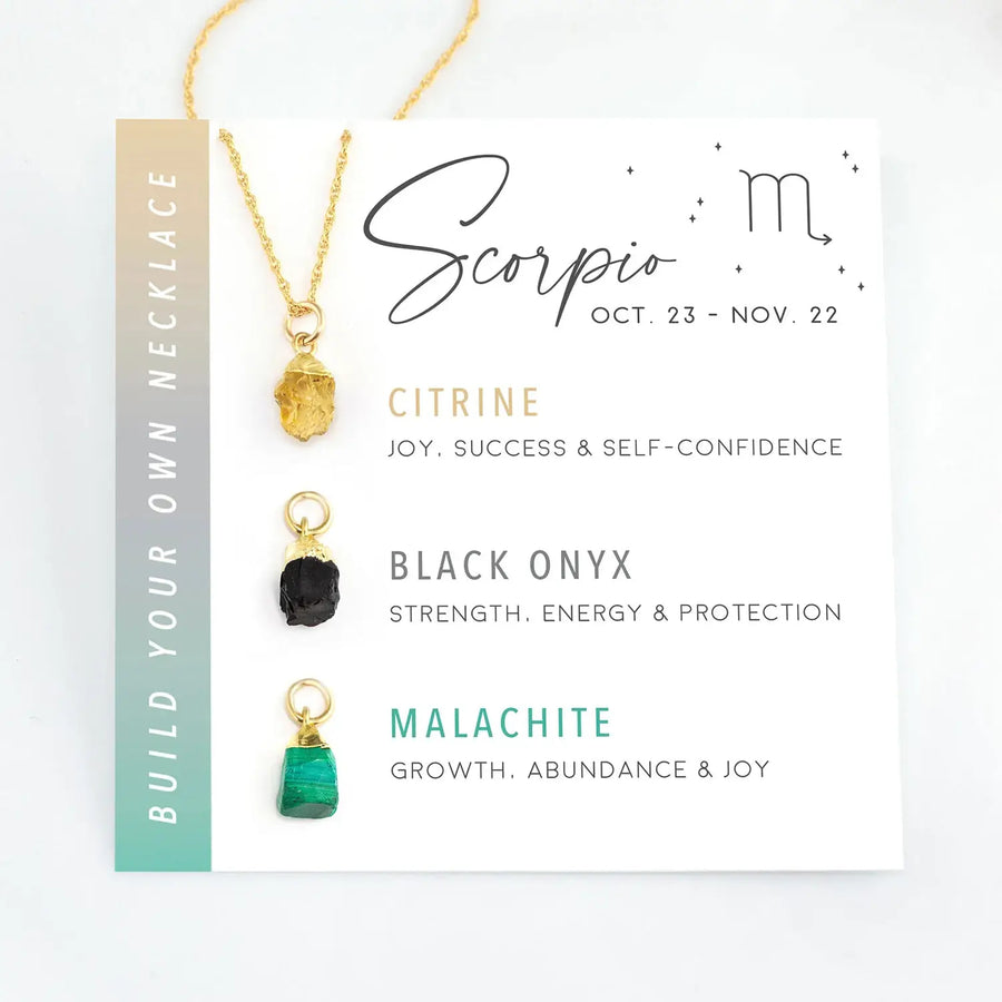 Zodiac-themed necklace display showcasing the Zodiac Birthstone Build Your Own Necklace Set