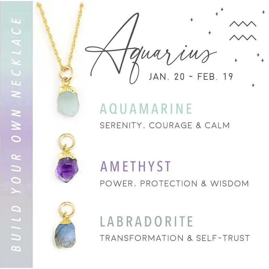 Aquarius zodiac necklace with customizable gemstone options in the Build Your Own Necklace Set