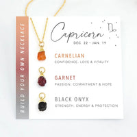 Zodiac-themed gemstone necklace display featuring Zodiac Birthstone Build Your Own Necklace Set