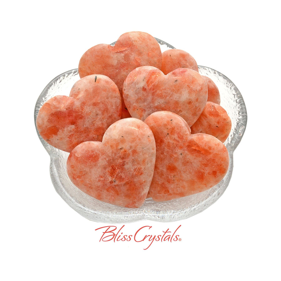 1 Mini SUNSTONE Polished Heart Peach Color Healing Crystal 