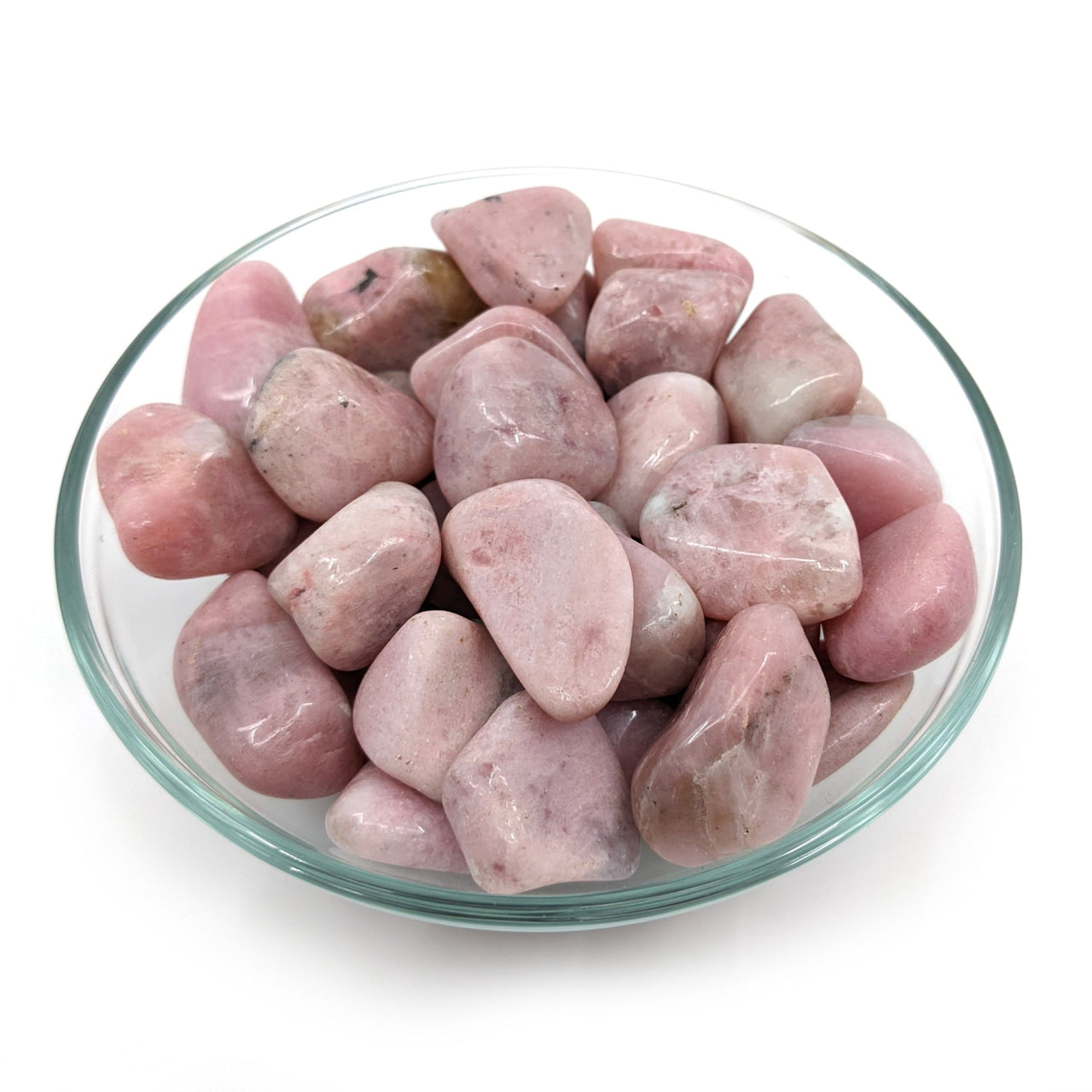 Polished rose quartz stones in a bowl for 1 Dark Pink Petalite Grade AA XL Tumbled 20g