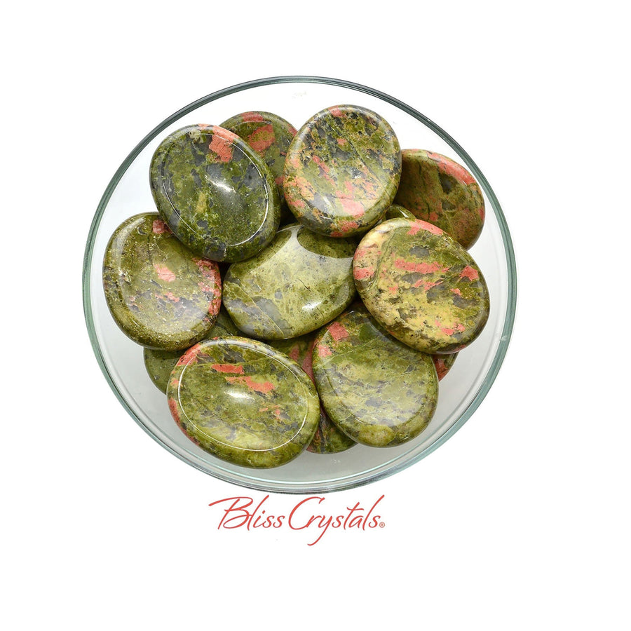 1 UNAKITE PALM Stone Healing Crystal Thumb Stone #LV0180