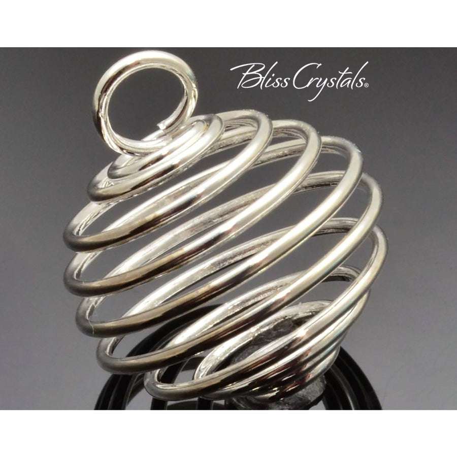 20 mm Crystal Spiral Cage Pendant Silver Plated Small Bead 