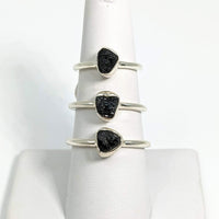 Black Tourmaline Dainty Natural Stackable Crystal Ring.925 