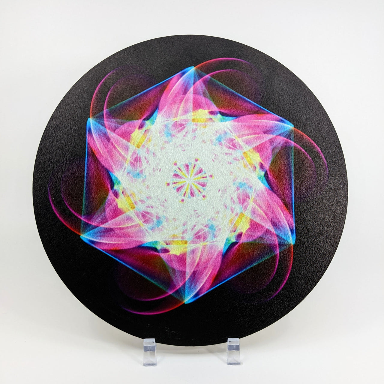 Metatron Pink Flower Wood Crystal Grid UV Printed Color - 