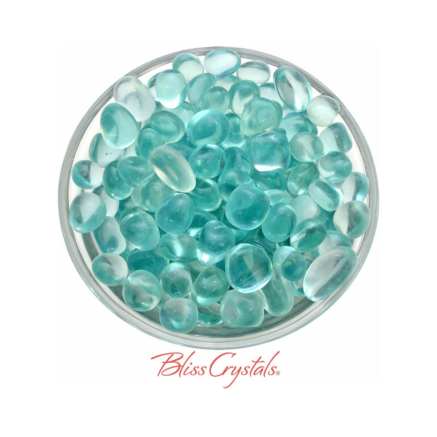 Super Cute! 4 Small Aqua Blue OBSIDIAN Glass Tumbled Stone 
