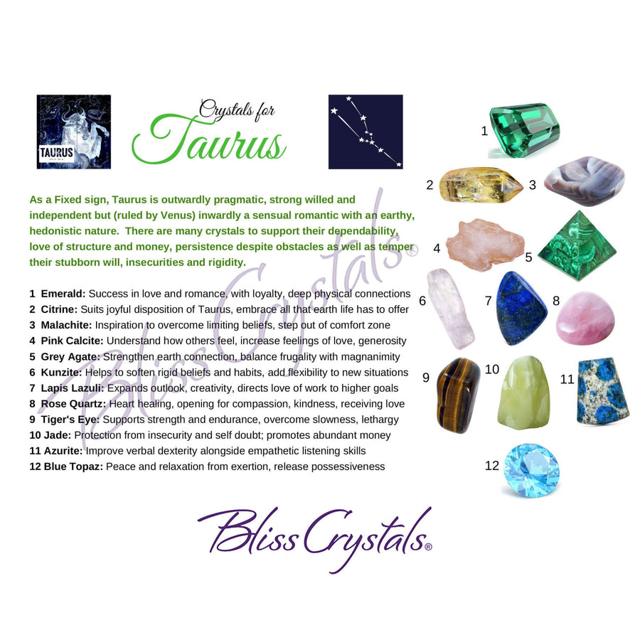 TAURUS Zodiac Birthday Card with Crystal Affinity & 